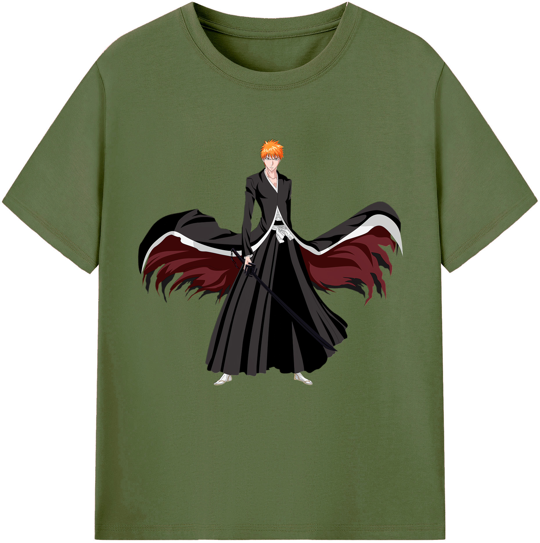 （画像用） ブリーチ 黒崎一護（くろさき いちご）BLEACH Kurosaki Ichigo 綿100％半袖Tシャツ（フロントプリント）